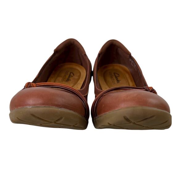 CLARKS Meadow Rae Knot-Trim Comfort Ballerina Flats Slip-On in Brown Leather 10W - Picture 10 of 13